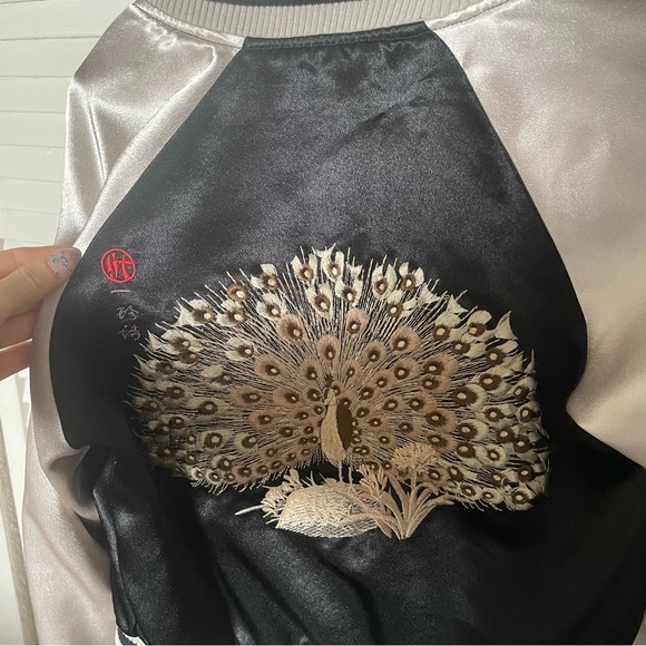Y2K It Jeans Reversible Embroidered Oriental Silky Peacock Jacket 🦚 - Picture 15 of 15